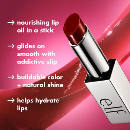 E.L.F. Glow Reviver Lip Oil Stick, Nourishing Lip Oil Stick Infused with Squalane Shea Butter & Jojoba Oil for Buildable Color & Soft Shine 3.3Ml